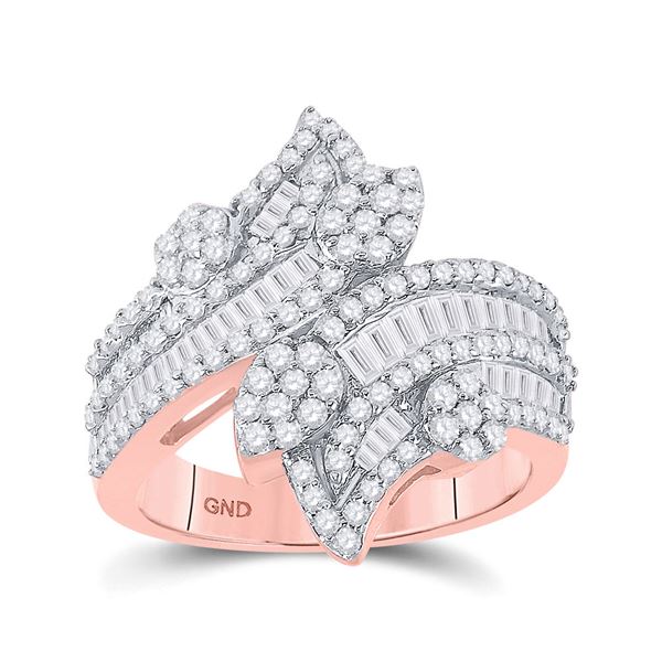Baguette Diamond Bypass Cluster Fashion Ring 1-1/3 Cttw 14kt Rose Gold