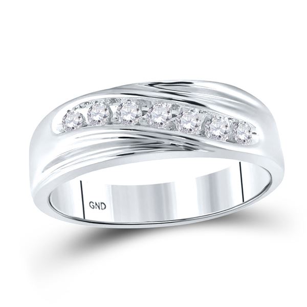 Mens Diamond Wedding Single Row Band Ring 1/4 Cttw 10kt White Gold