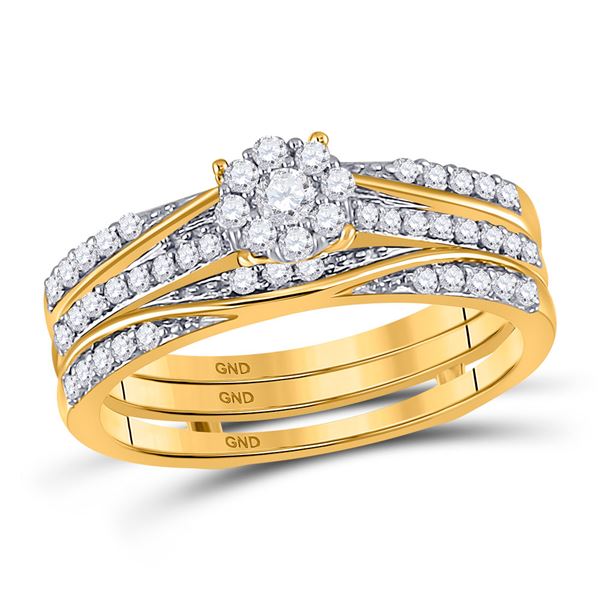 Diamond 3-Piece Bridal Wedding Ring Band Set 1/2 Cttw 10kt Yellow Gold