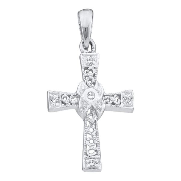 Diamond Small Cross Pendant 1/20 Cttw 10kt White Gold
