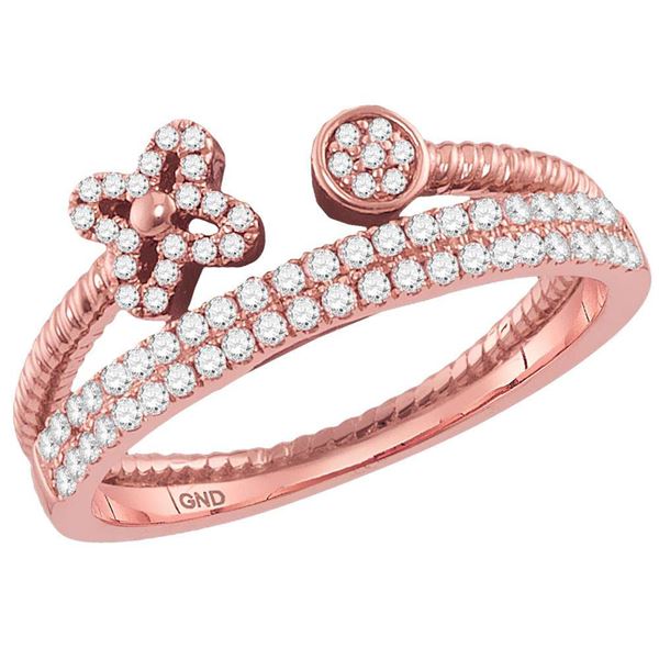 Diamond Flower Bisected Stackable Band Ring 1/5 Cttw 14kt Rose Gold