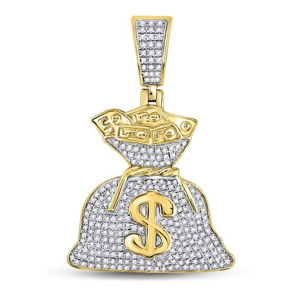 Mens Diamond Money Bag Dollar Charm Pendant 1/2 Cttw 10kt Yellow Gold