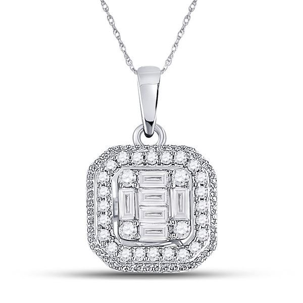 Baguette Diamond Fashion Cluster Pendant 1/4 Cttw 14kt White Gold