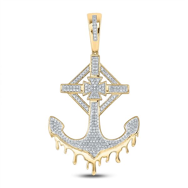 Mens Diamond Anchor Cross Charm Pendant 1/2 Cttw 10kt Yellow Gold