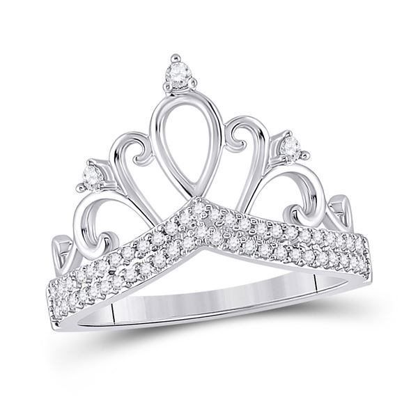 Diamond Crown Tiara Fashion Ring 1/5 Cttw 10kt White Gold