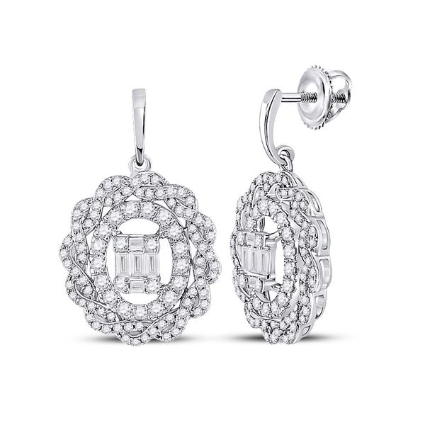 Baguette Diamond Oval Dangle Earrings 1 Cttw 14kt White Gold