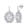 Image 1 : Baguette Diamond Oval Dangle Earrings 1 Cttw 14kt White Gold