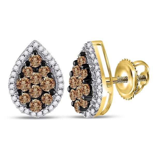 Brown Diamond Teardrop Cluster Earrings 1 Cttw 10kt Yellow Gold