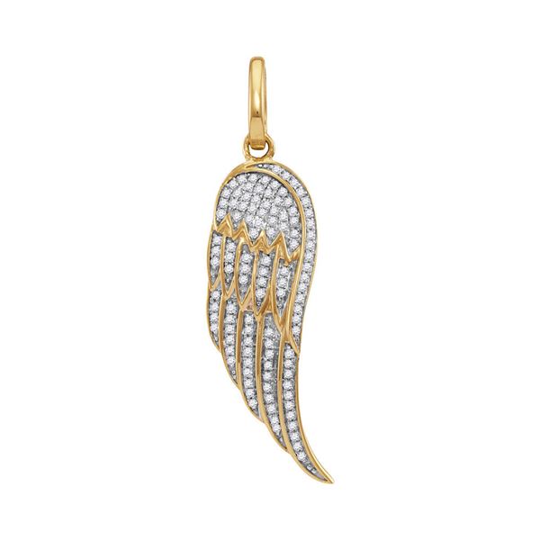 Mens Diamond Feather Wing Charm Pendant 1/3 Cttw 10kt Yellow Gold