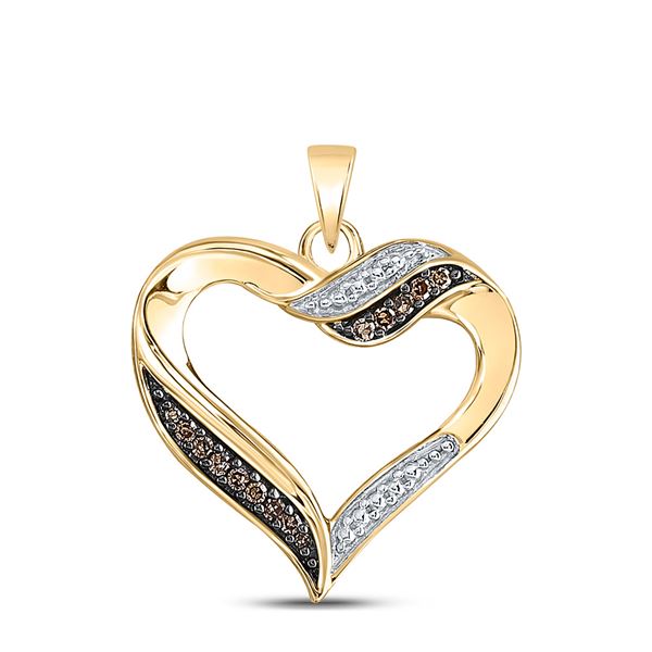 Brown Diamond Heart Pendant 1/10 Cttw 10kt Yellow Gold