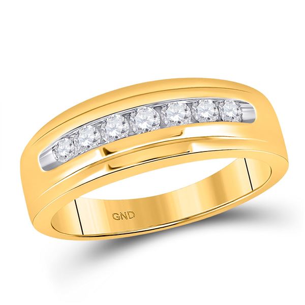 Mens Diamond Wedding Single Row Band Ring 1/2 Cttw 14kt Yellow Gold
