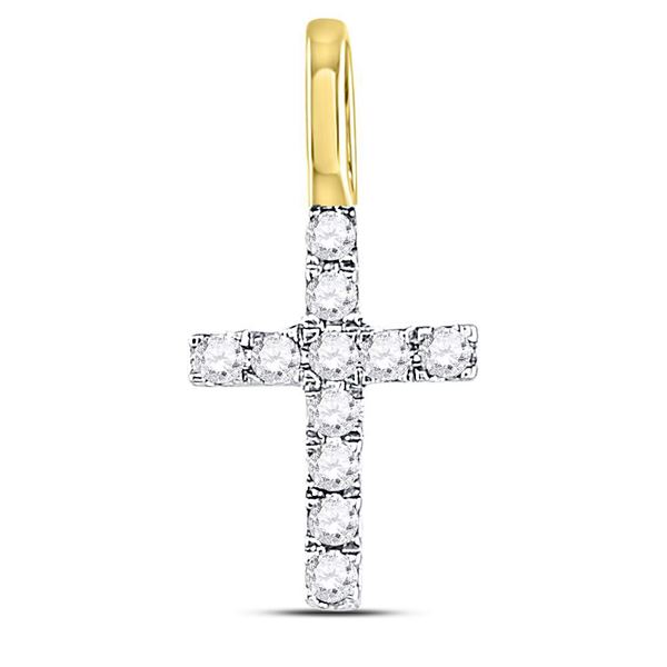 Diamond Dainty Cross Pendant 1/10 Cttw 14kt Yellow Gold