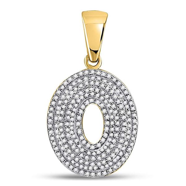 Mens Diamond Letter O Bubble Initial Charm Pendant 5/8 Cttw 10kt Yellow Gold