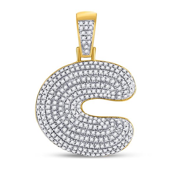 Mens Diamond Initial C Letter Charm Pendant 3/4 Cttw 10kt Yellow Gold