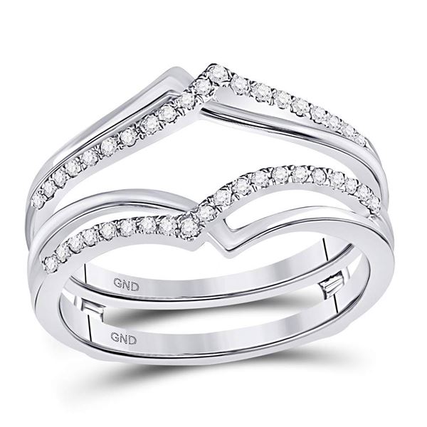 Diamond Pointed Ring Guard Wedding Enhancer Band 1/5 Cttw 14kt White Gold