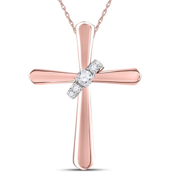 Diamond Cross Pendant 1/10 Cttw 14kt Rose Gold