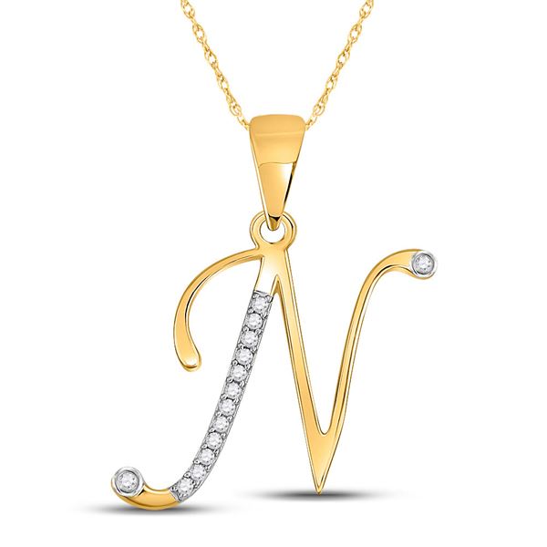 Diamond N Initial Letter Pendant 1/20 Cttw 10kt Yellow Gold
