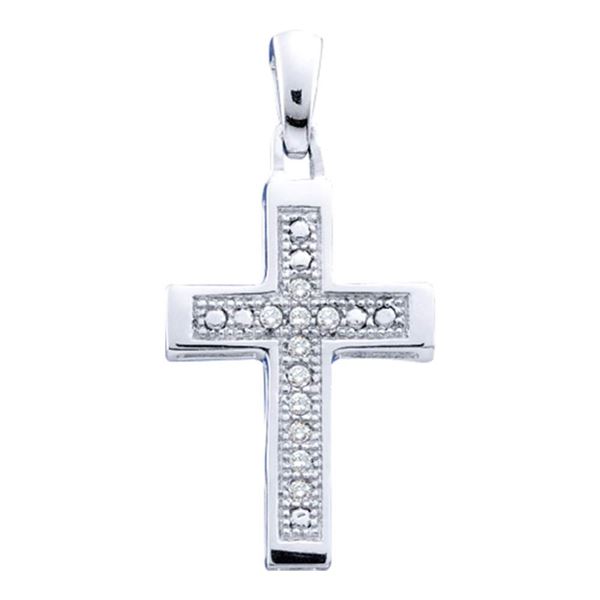 Diamond Simple Roman Cross Pendant 1/20 Cttw Sterling Silver