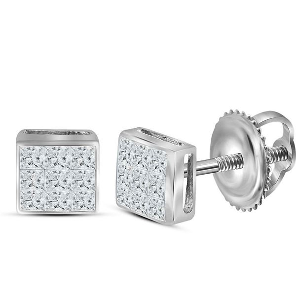 Princess Diamond Square Earrings 1/4 Cttw 14kt White Gold