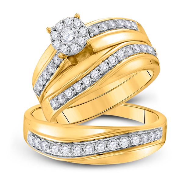 His Hers Diamond Cluster Matching Wedding Set 1 Cttw 14kt Yellow Gold