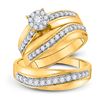Image 1 : His Hers Diamond Cluster Matching Wedding Set 1 Cttw 14kt Yellow Gold