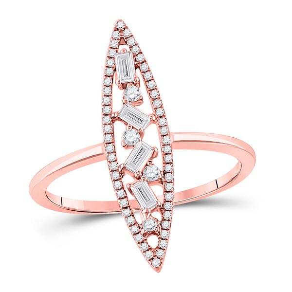 Baguette Diamond Oblong Geometric Statement Fashion Ring 1/4 Cttw 14kt Rose Gold