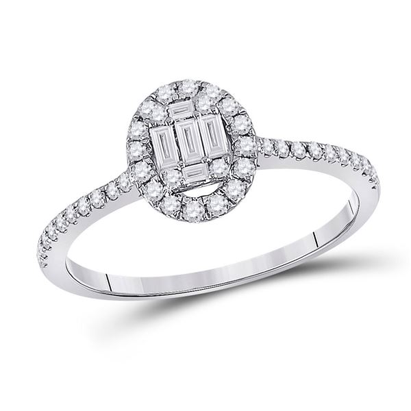 Baguette Diamond Oval Cluster Ring 1/3 Cttw 14kt White Gold