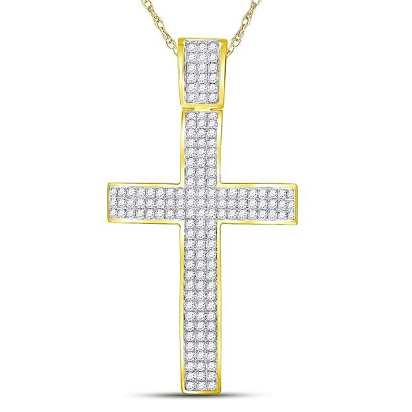 Mens Diamond Roman Cross Crucifix Charm Pendant 2-1/2 Cttw 10kt Yellow Gold