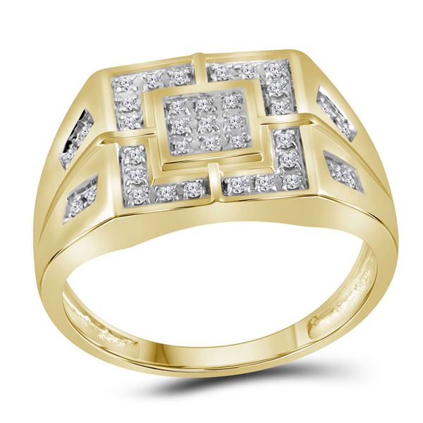 Mens Diamond Square Cluster Ring 1/4 Cttw 10kt Yellow Gold