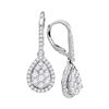Image 1 : Diamond Leverback Teardrop Dangle Earrings 1-3/8 Cttw 14kt White Gold