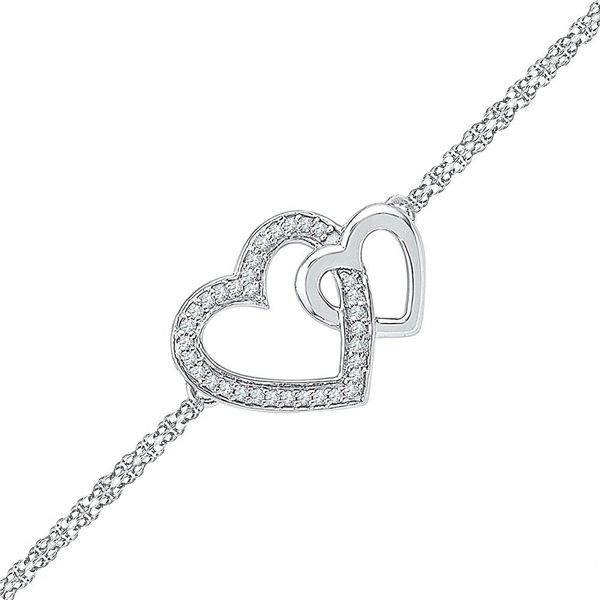 Diamond Double Heart Chain Bracelet 1/10 Cttw Sterling Silver