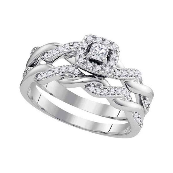 Princess Diamond Bridal Wedding Ring Band Set 1/3 Cttw 10kt White Gold