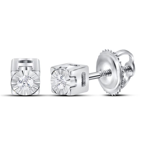 Diamond Solitaire Stud Earrings 1/20 Cttw Sterling Silver