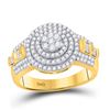 Image 1 : Mens Diamond Circle Flower Cluster Ring 1-1/5 Cttw 10kt Two-tone Gold