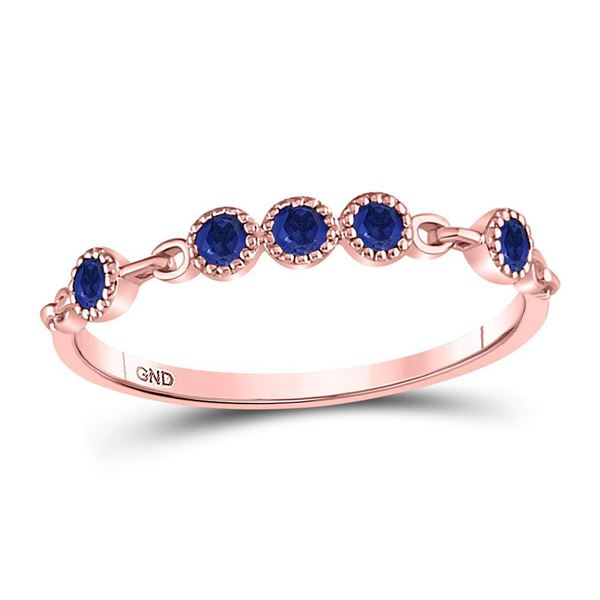 Blue Sapphire Dot Stackable Band Ring 1/5 Cttw 10kt Rose Gold