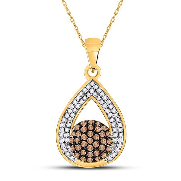 Brown Diamond Teardrop Cluster Pendant 1/3 Cttw 10kt Yellow Gold