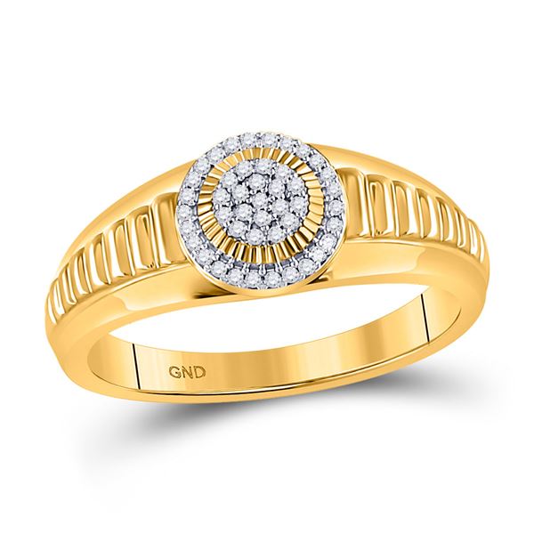 Diamond Circle Cluster Ribbed Ring 1/8 Cttw 10kt Yellow Gold