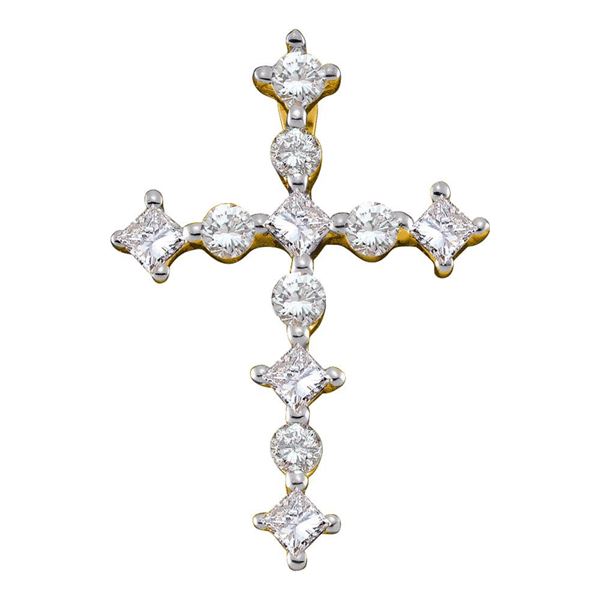 Princess Diamond Cross Religious Pendant 1/2 Cttw 14kt Yellow Gold