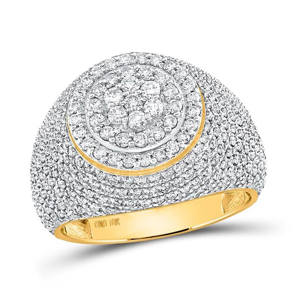 Mens Diamond Flower Cluster Ring 2 Cttw 10kt Yellow Gold