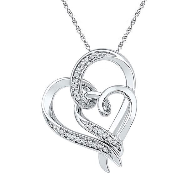 Diamond Double Heart Pendant 1/10 Cttw Sterling Silver