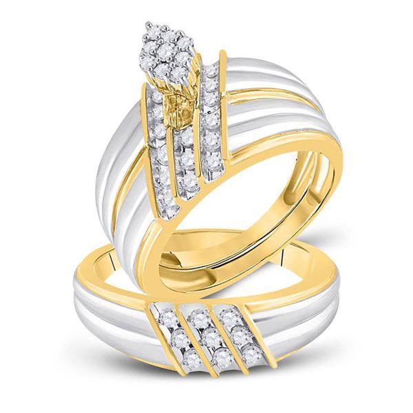 His Hers Diamond Cluster Matching Wedding Set 3/4 Cttw 14kt Two-tone Gold