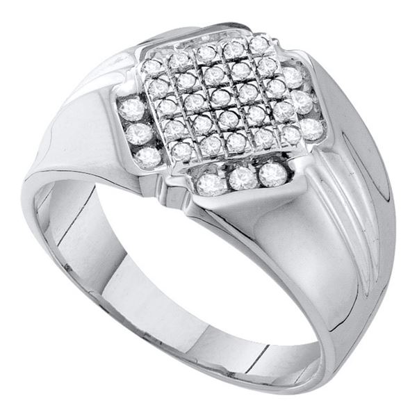 Mens Diamond Diagonal Square Cluster Ring 1/2 Cttw 10kt White Gold