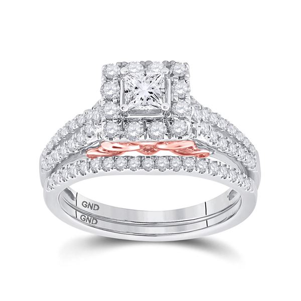 Princess Diamond Bridal Wedding Ring Band Set 1 Cttw 14kt Two-tone Gold