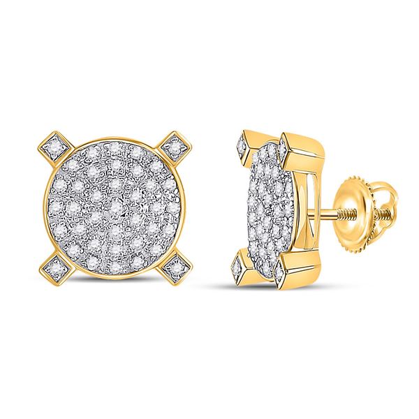 Mens Diamond Circle Cluster Earrings 1/4 Cttw 10kt Yellow Gold