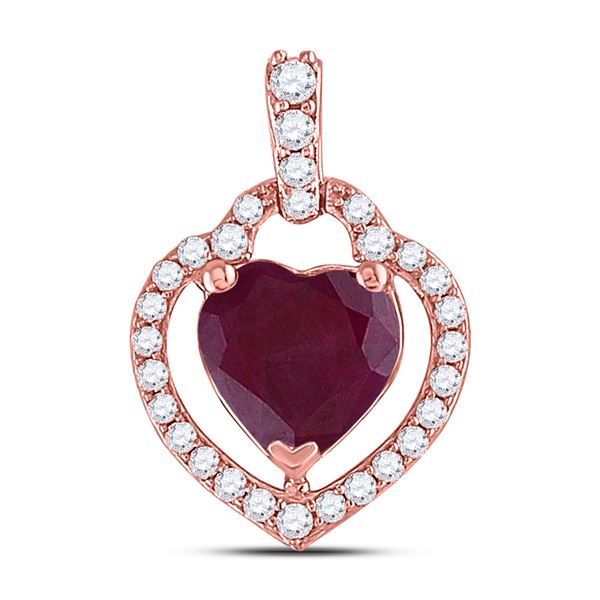 Heart Lab-Created Ruby Solitaire Pendant 1-1/2 Cttw 10kt Rose Gold