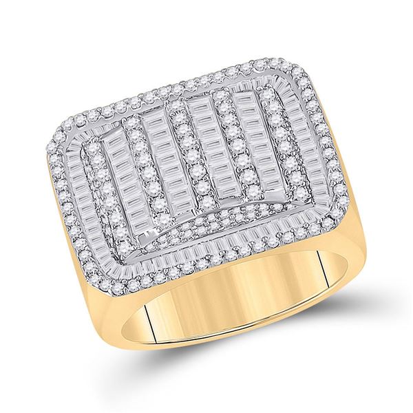 Mens Baguette Diamond Rectangle Fashion Ring 2-1/4 Cttw 10kt Yellow Gold