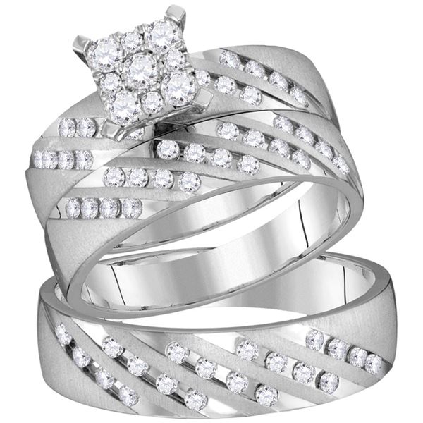 His Hers Diamond Square Matching Wedding Set 7/8 Cttw 14kt White Gold