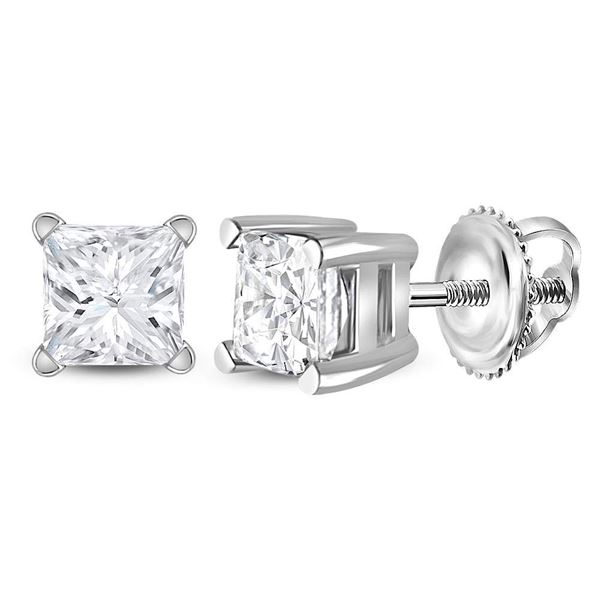 Princess Diamond Solitaire Earrings 3/4 Cttw 14kt White Gold
