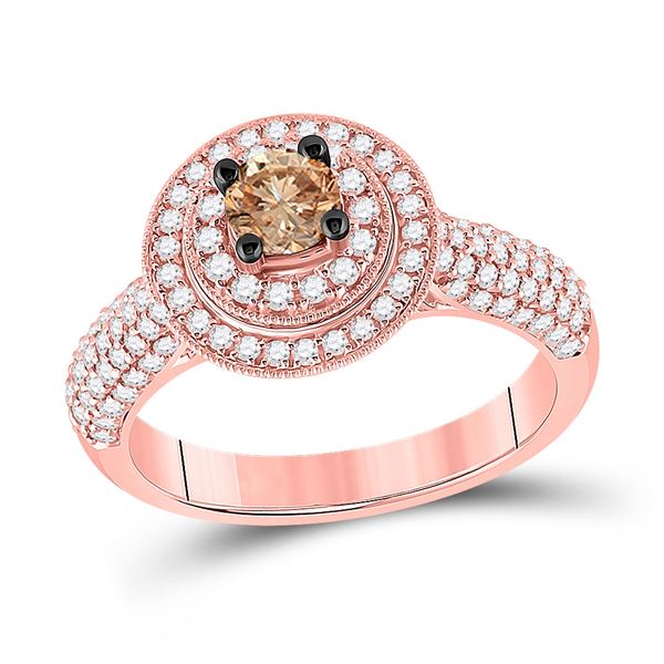 Brown Diamond Halo Bridal Wedding Engagement Ring 1 Cttw 14kt Rose Gold