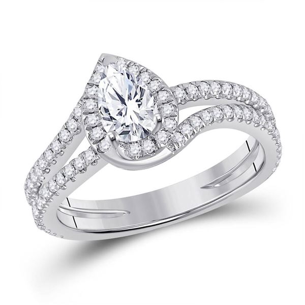 Pear Diamond Halo Bridal Wedding Engagement Ring 1 Cttw 14kt White Gold